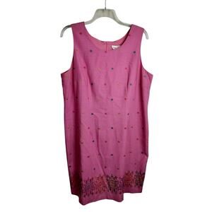 5163)Vtg Bloomingdale's Pink Sleeveless Scattered Floral Embrdry Sheath Dress 18